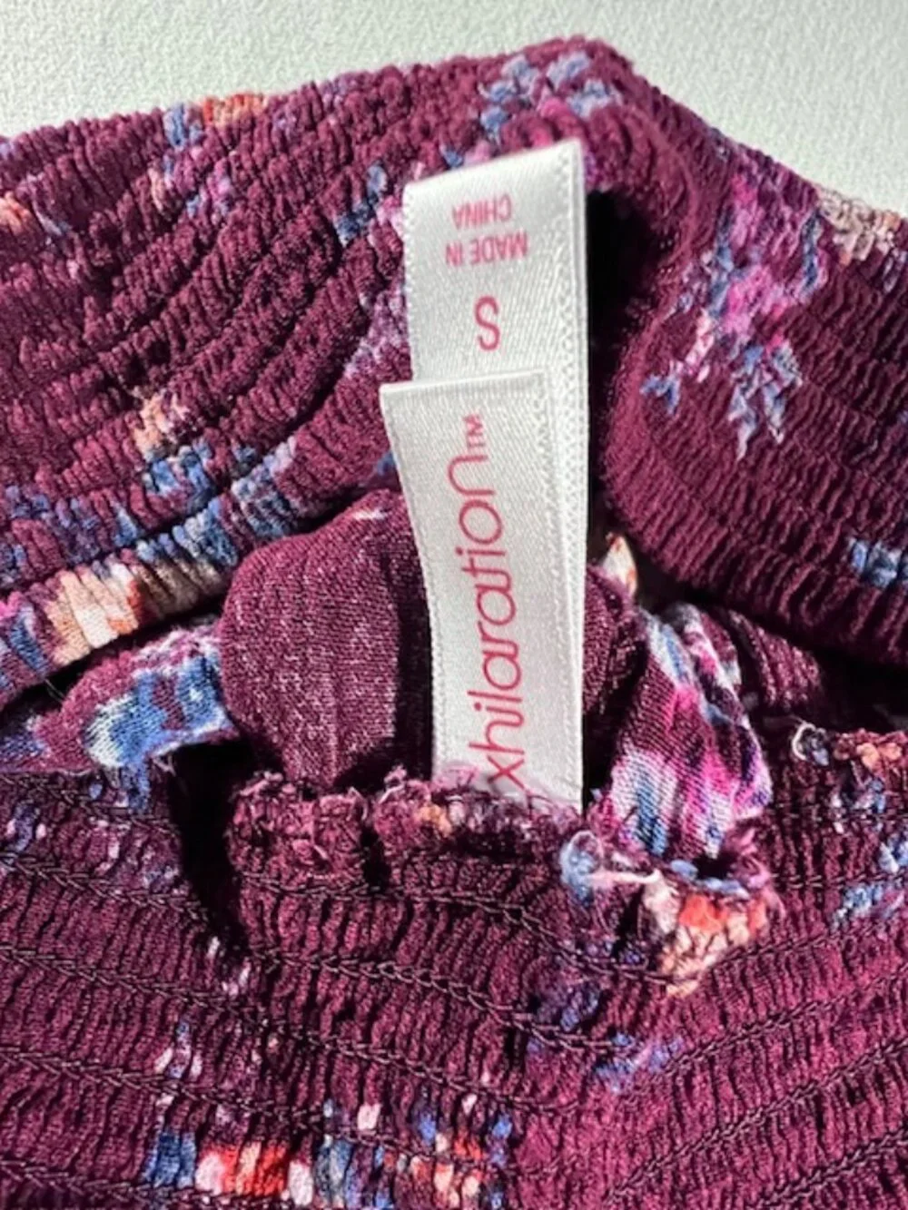 XHILARATION Vibrant floral maroon‎ pants elastic waist lightweight flowy Wide Sm